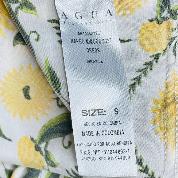Agua by Agua Bendita Mango Mimosa Midi Dress S Silk White Yellow Floral Rare - Picture 12 of 16